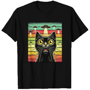 Discover Fun Cat sunset Galaxy Cat Spaceship Alien Cat UFOs T Shirts