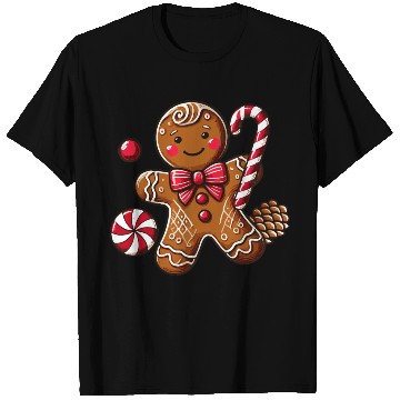 Discover Happy gingerbread man with candy cane T Shirts