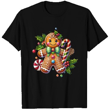 Discover Happy gingerbread man with candy cane T Shirts