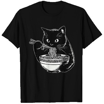 Discover Cat Eating Ramen Noodles Japanese Funny T Shirts