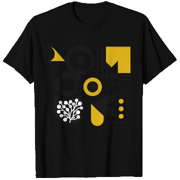 Discover Bold Black & White Geometric Pattern with Yellow T Shirts
