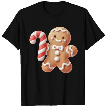 Discover Happy gingerbread man with candy cane T Shirts