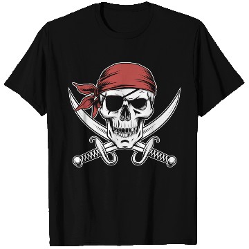 Discover Pirate Skull Crossbones Red Bandana Jolly Roger T Shirts
