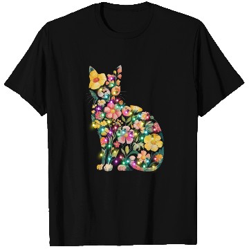 Discover Floral Cat Silhouette nature santa christmas light T Shirts