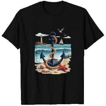 Discover Nautical Anchor and Lighthouse Ocean Scene for a T Shirts