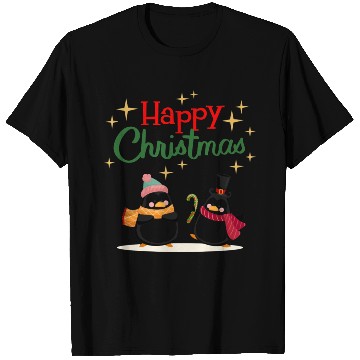 Discover Cute cartoon penguins celebrating Christmas T Shirts