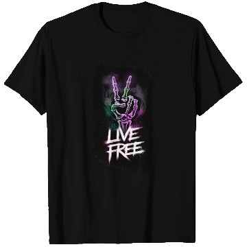 Discover "Live Free Neon Skeleton Hand Design" T Shirts