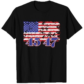 Discover Distressed American Flag with Numeric Overlay T Shirts