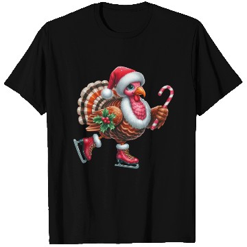 Discover Turkey Ice Skating with Candy Cane and Santa Hat T Shirts
