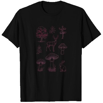 Discover Forest life design trees, deer, mushrooms, rabbit T Shirts