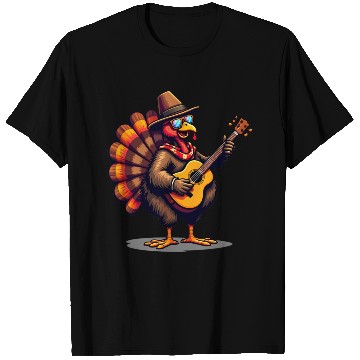 Discover Funny Thanksgiving Turkey Guitar Player Music T Shirts