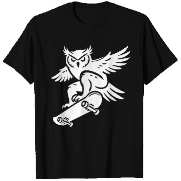 Discover Snow Owl Skateboard Silhouette Minimalist Style T Shirts