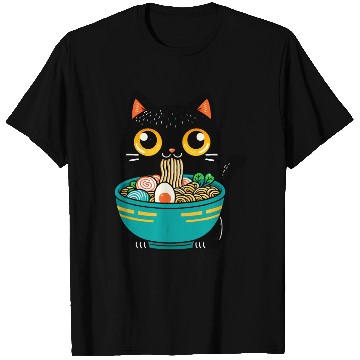 Discover Funny Cat Eating Ramen Japanese Cat Ramen Noodles T Shirts
