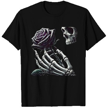 Discover Skeleton Hand Holding a Poisonous Rose T Shirts