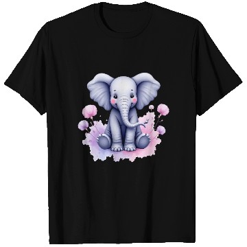 Discover Serene Elephant with Watercolor Splashes T Shirts