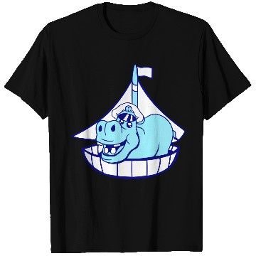 Discover Funny Hippo Old Captain Sails Cute Cartoon Comic T Shirts
