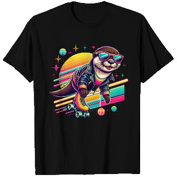 Discover Retro Roller Skating Otter Adventure T Shirts