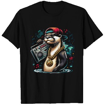 Discover Hip Hop Otter with Boombox and Gold Chain T Shirts