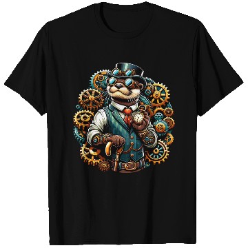 Discover Steampunk Otter with Gears and Clock T Shirts