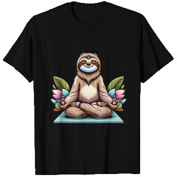 Discover Meditative Sloth with Lotus Flowers Tranquility T Shirts