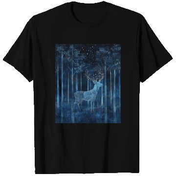Discover Celestial Deer in the Indigo Forest T Shirts