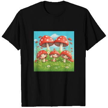 Discover Mushrooms in Grass - Enchanting Nature-Inspired T Shirts
