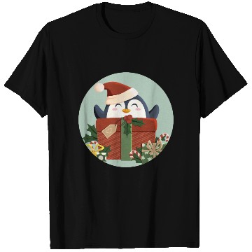 Discover Cute Penguin with Gift and Santa Hat T Shirts
