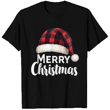 Discover Merry Christmas Buffalo Plaid Red Santa Hat Xmas T Shirts