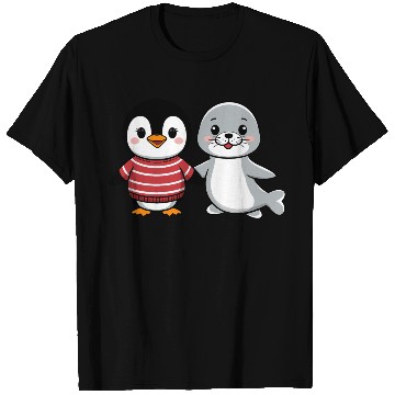 Discover Penguin and Seal Friends holding hands T Shirts