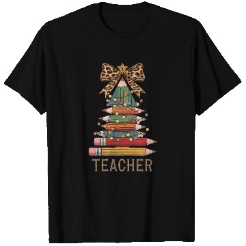Discover Christmas Tree Pencil Teacher Leopard Bow Design T Shirts
