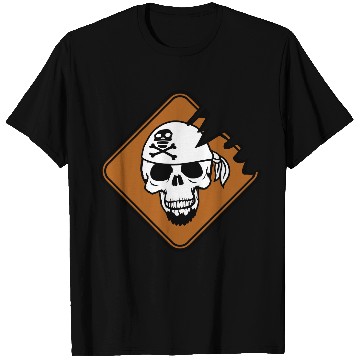 Discover Pirate Shield Skull Skeleton Danger Warning Sign T Shirts