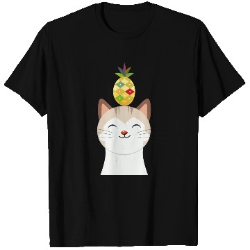 Discover Happy Cat with Pineapple - Tropical Animal Design T Shirts