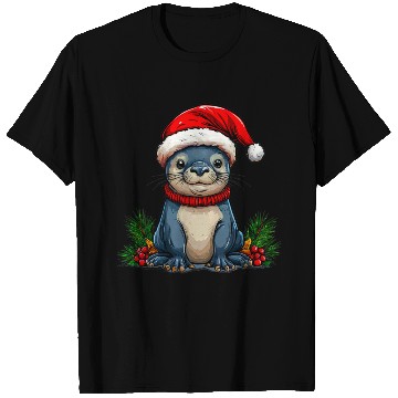 Discover Festive Otter with Santa Hat T Shirts