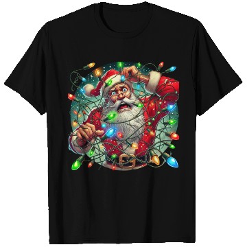 Discover Funny Christmas Santa: Tangled in Lights T Shirts