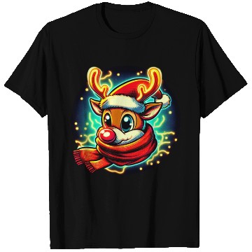 Discover Funny Christmas Rudolph: Glowing Neon Santa Scarf T Shirts