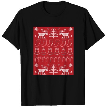 Discover Ugly Christmas Sweater Pattern on Red Background T Shirts