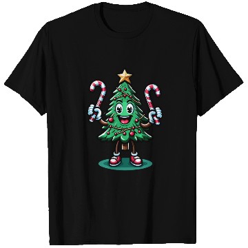Discover Happy Christmas Tree With Candy Canes Retro T Shirts