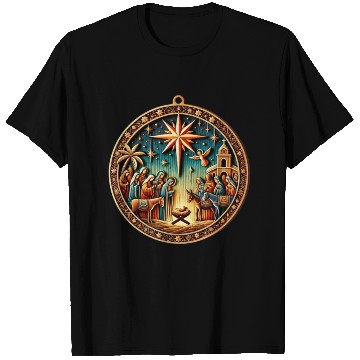 Discover Christmas Nativity Scene Wooden Ornament T Shirts