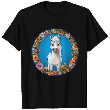 Discover Whimsical White Horse Floral Frame T Shirts