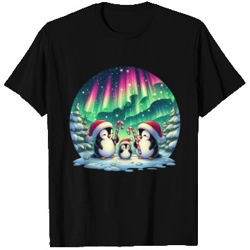 Discover Penguin Family Christmas under the Aurora T Shirts