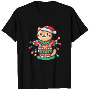 Discover Christmas Cat With Fairy Lights T Shirts