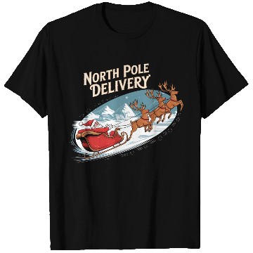Discover North Pole Delivery with Santa and Reindeer T Shirts