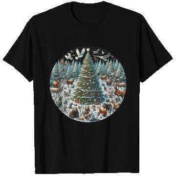 Discover Snow-Dusted Christmas Tree with Woodland Animals T Shirts