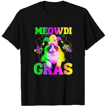 Discover Mardi Gras Cat Jester & Beads Carnival Parade pun T Shirts