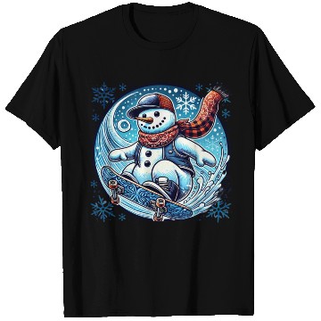 Discover Skateboarding Snowman: Bandana, Board & Snowflakes T Shirts