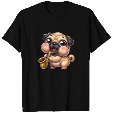 Discover Cute Pug Saxophone Musician Cartoon Jazz T Shirts