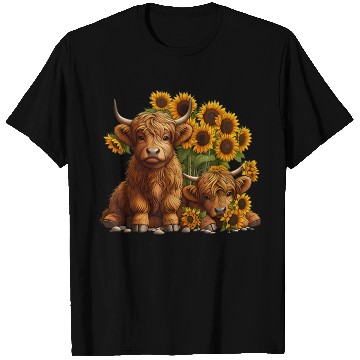 Discover Cute Scottish Highland Cow Sunflower Farmer T Shirts