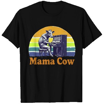Discover Mama Cow Playing Piano Retro Design T Shirts