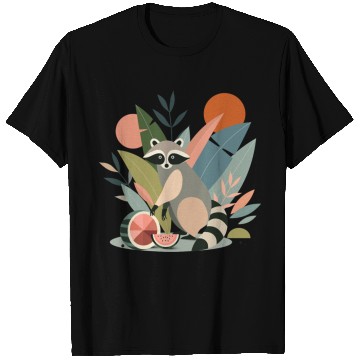 Discover Raccoon with tropical plants and melons T Shirts