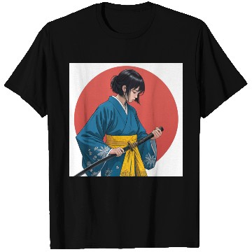 Discover Blossom and Blade: Kimono-Clad Warrior Girl, Japan T Shirts